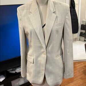 Mango Light Cream Checkered Blazer